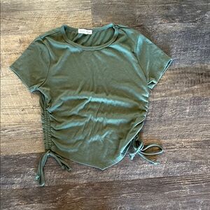 Olive Green Ruched Side Tie Top